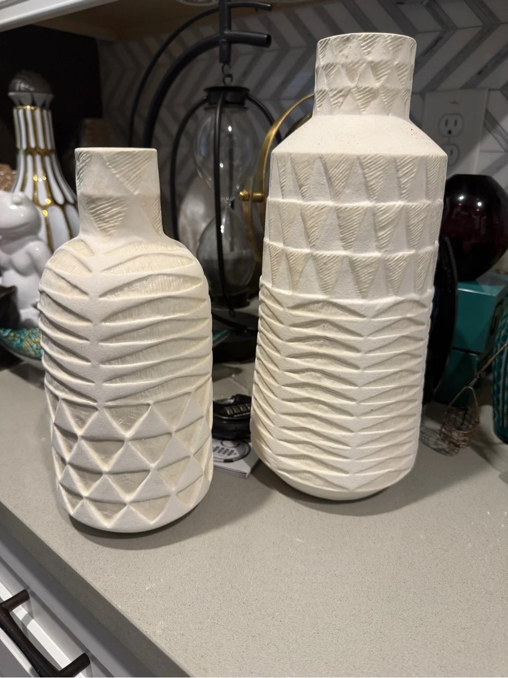 West Elm Cream Textured Ceramic Vase Pair